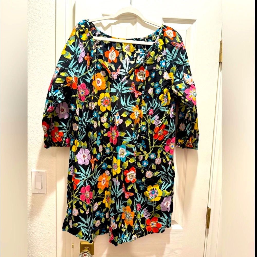 J Crew navy floral cover up with tassel detail. Size XL